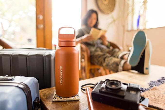 LifeStraw Go Series – Insulated Stainless Steel Water Filter Bottle for Travel and Everyday Use, Removes Bacteria, Parasites and Microplastics, Improves Taste, 1L Cactus Green