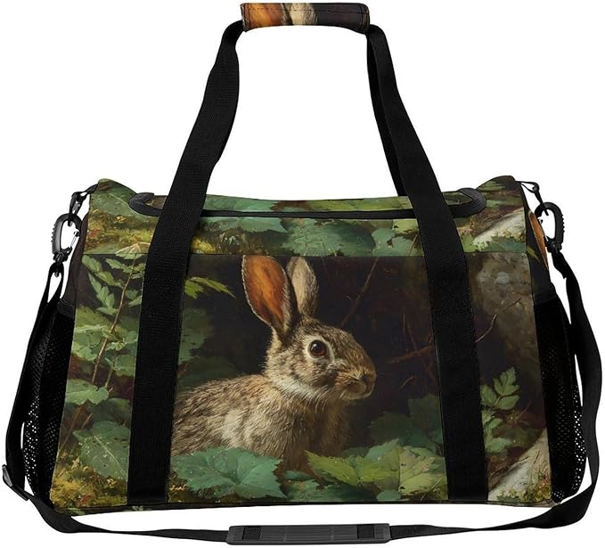 Wild Bunny Forests Leaves Plant Duffle Bag Gym Bag for Workout Travel Tote with Detachable Straps