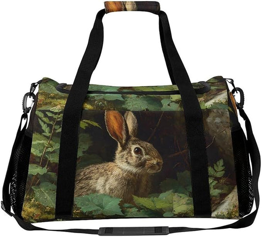 Wild Bunny Forests Leaves Plant Duffle Bag Gym Bag for Workout Travel Tote with Detachable Straps