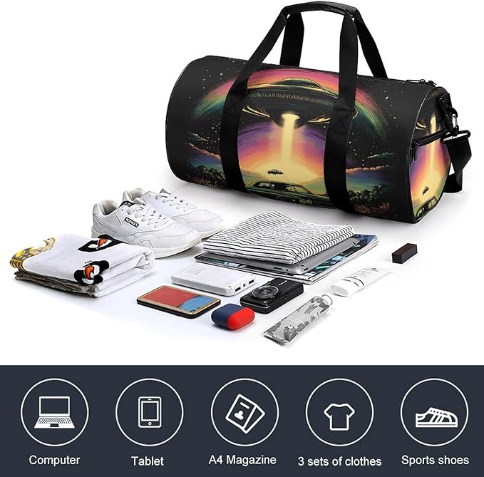 Ship Spaceship Travel Duffle Gym Bag with Shoe Compartment Carry Weekender Overnight Bags