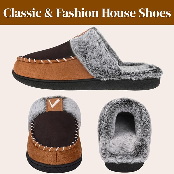 VONMAY Women's Memory Foam Slippers Moccasin Slip-on Scuff House Shoes Fuzzy Faux Fur Lining Indoor Outdoor for All Seasons