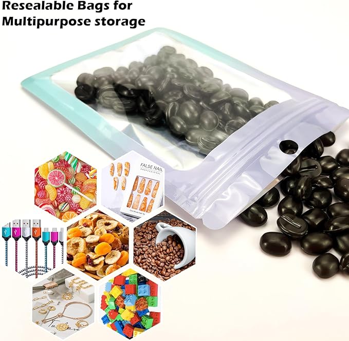300 Pcs Holographic Mylar Bags, 3 Size Smell Proof Bags with Clear Window Foil Pouch Bags Resealable Bags for Small Business and Food Storage, Purple Blue