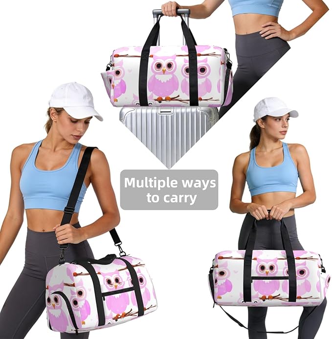 Cute owl Print Gym Bag with Shoe Compartment for Women Men, 17.7in Sports Duffle Weekender Tote, Overnight Travel Duffel Bag Carry On