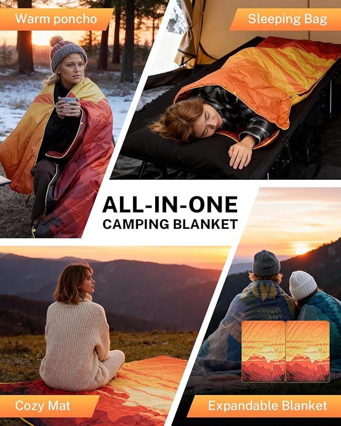 Gonex Camping Blanket with Aero-Warmth Tech Layer, Puffy Printed Packable Blanket Ultralight & Warm Wearable Water-Resistant Quilt for Outdoor, Camping, Hiking, Travel, Picnics 79" X 55"(Desert)