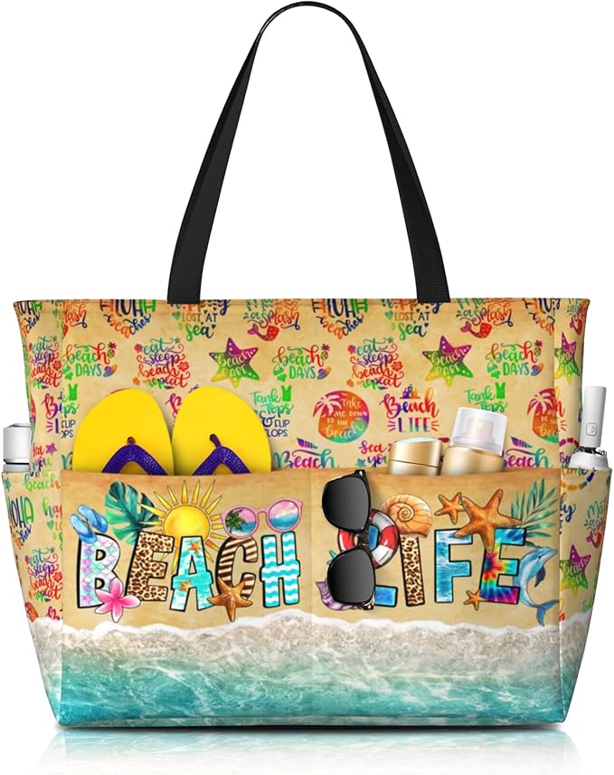 Large Beach Tote Bag Beach Bag Waterproof Sandproof Lightweight Women Tote