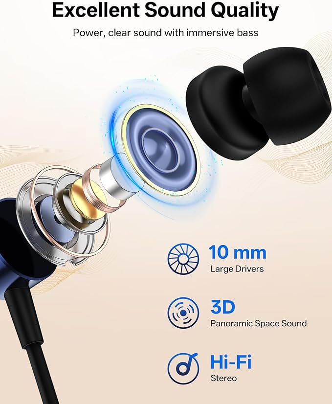 Neckband Bluetooth Headphones, Wireless Bluetooth 6.0 Earbuds with Microphone, Comfortably Light, Deep Bass Earphones 35H Playtime, IPX5 Waterproof, Magnetic Headset for Workout (Navy Blue)