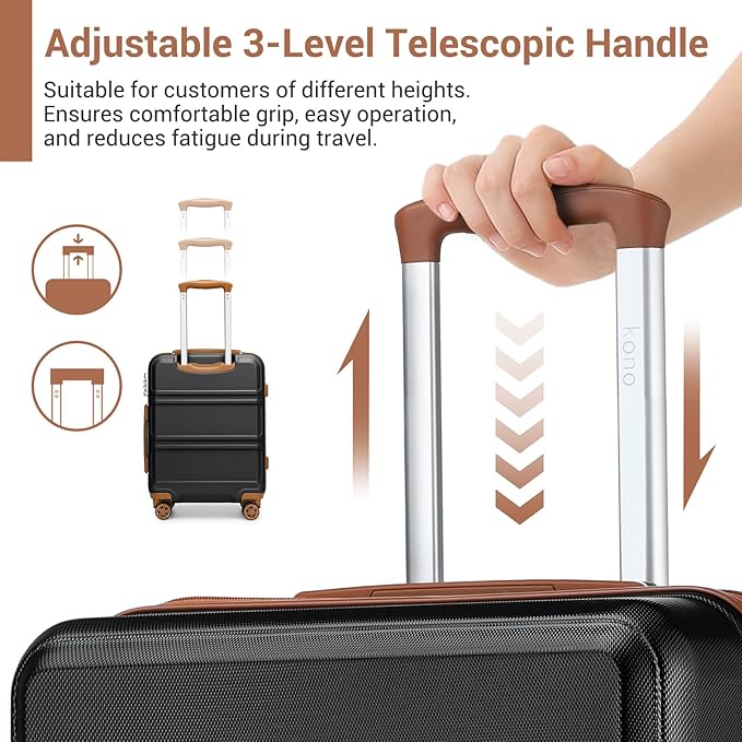 Kono 3 Piece Luggage Sets Expandable with Spinner Wheels TSA Lock Lightweight PC+ABS Hardside Travel Rolling Suitcases 20in 24in 28in Carry on Apricot Black