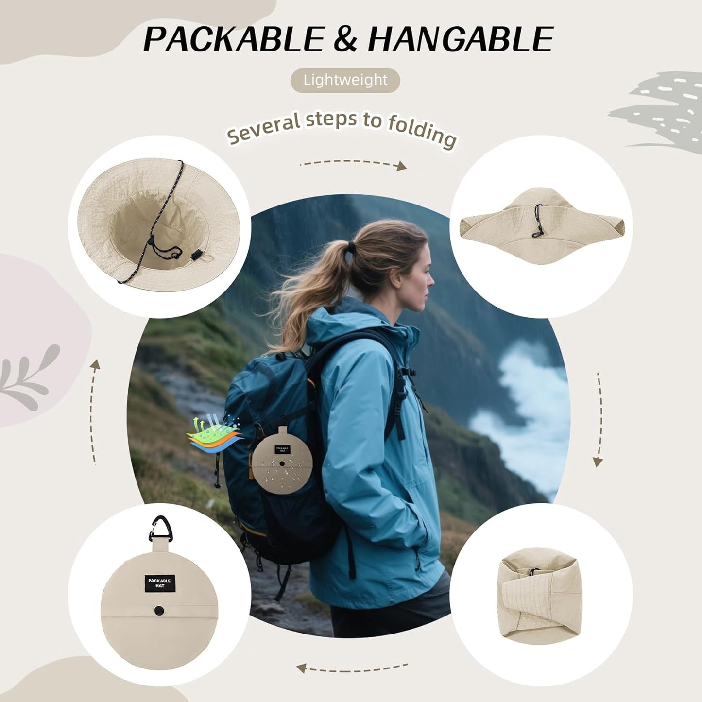 Durio Waterproof Bucket Hats for Woman UPF 50+ Sun Hat UV Protection Packable Rain Hats for Women Lightweight Hiking Hat