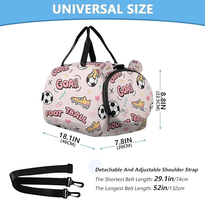 Pink Football Goal Pattern Gym Duffel Bag with Shoes Compartment Lightweight Sports Duffel Bag for Travel Sports Weekender bolsa para hombre
