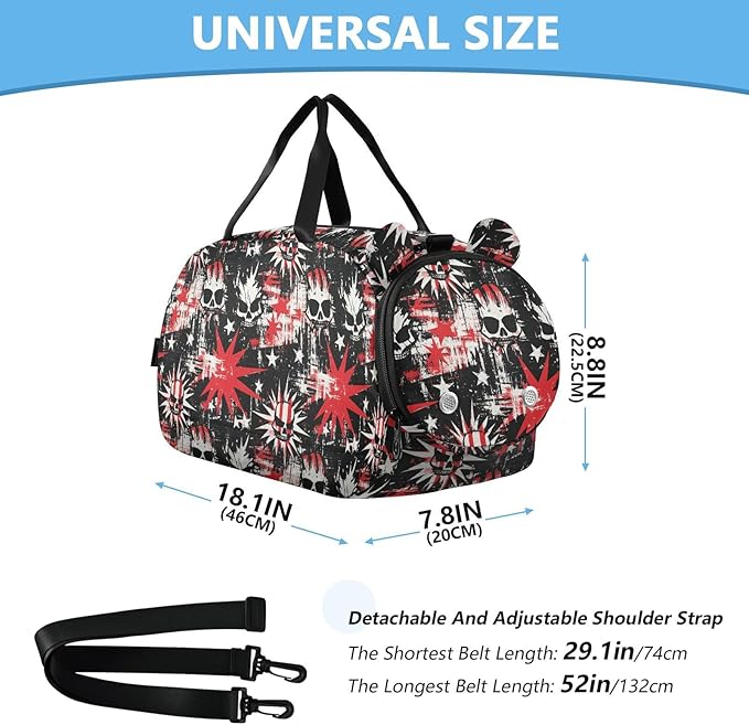 Punk Style Skull Stars Red Black Kids Cute Gym Bag with Shoes Compartment Multifunctional Overnight Bag for Beach Swim Bags Pool Sports bolsa de viaje para mujer