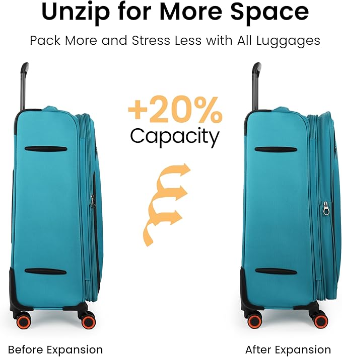 Suitcases with Wheels 32 inch Luggage,Large Softside Suitcase Expandable 20% w/TSA LOCK,Lightweight Travel Suitcase for Men/Women（SkyBlue,32in）