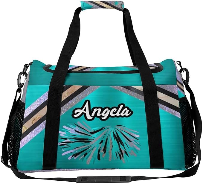 Cheer Teal Blue Cheerleading Pom Luggage Bag Waterproof Duffel Bag Adjustable Shoulder Strap Perform Training Travel Bag for Teens Adults Backpack