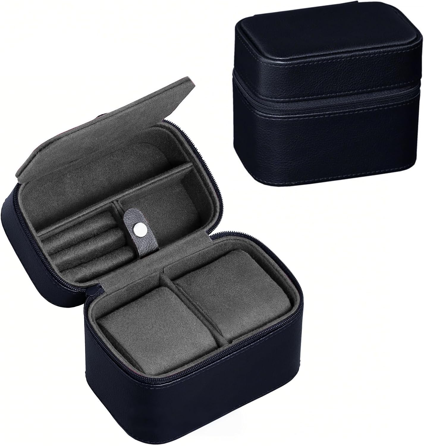 CONBOLA 2 Watch Travel Case for Men with Accessory Compartment,Compact Watch Box for Men Jewelry Case with Microsuede Interior,PU Leather Protect Fits Watches & Smartwatches Up to 55mm. (Deep Blue)