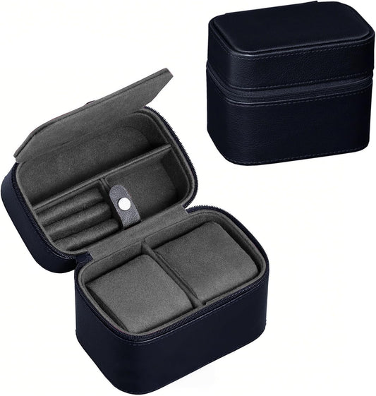 CONBOLA 2 Watch Travel Case for Men with Accessory Compartment,Compact Watch Box for Men Jewelry Case with Microsuede Interior,PU Leather Protect Fits Watches & Smartwatches Up to 55mm. (Deep Blue)