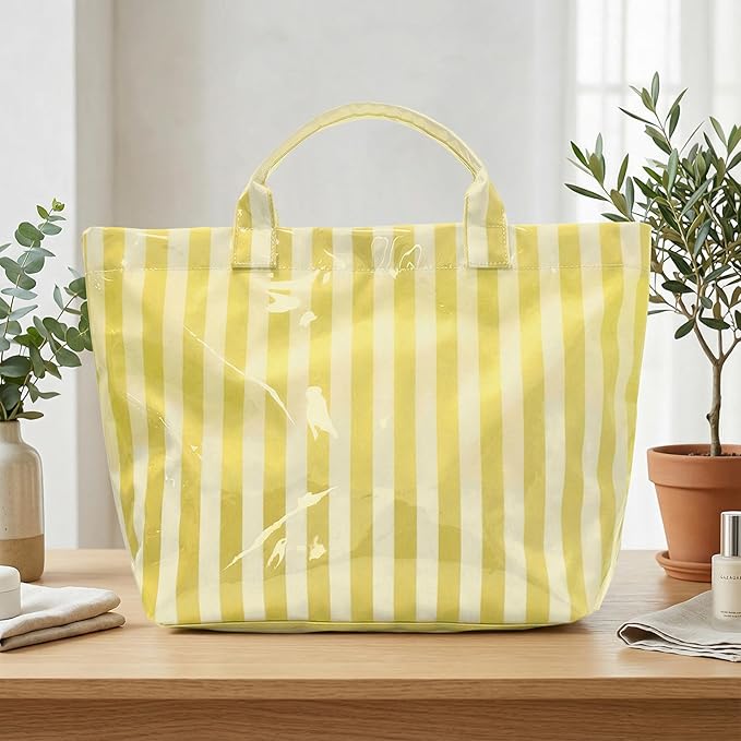 JQWYGB Striped PVC Tote Bag Large Glossy Striped Handbags Waterproof Top Handle Bag Plastic Tote Handbag Beach Travel Work