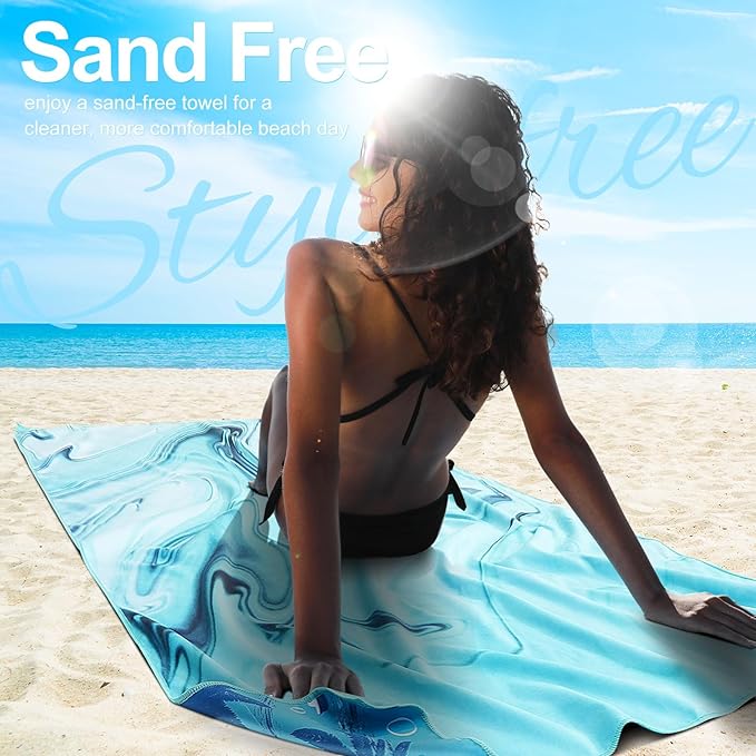 4 Packs Lightweight Thin Microfiber Beach Towel Oversized Quick Dry Compact Sandproof Clearance Towels Sand Free Swimming Pool Travel Accessories Essentials Women Adults Sunset Coconut Tree Marble