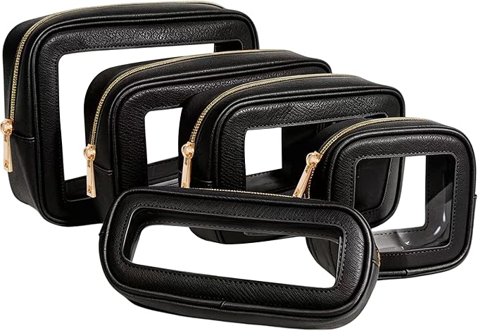 5Pcs Diaper Bag Organizer Pouch Set, Waterproof Travel Clear Makeup Bag Set for Women Small Toiletry Bag Travel Packing Organizer Bags Cosmetic Case with Zipper Compact Car Organizer Bag (Black Set)