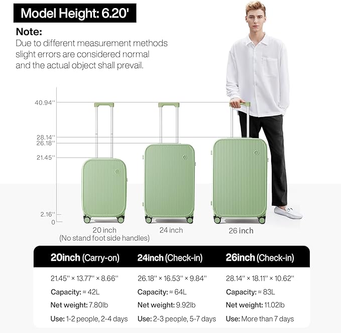 mixi Checked Luggage with Cup Phone Holder Hard Shell Rolling Travel Suitcase with Spinner Wheels,24 Inch Avocado Green