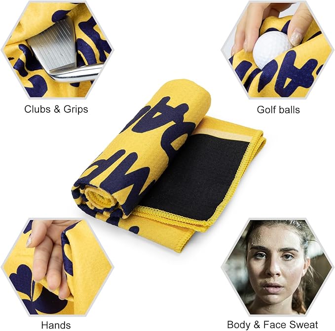 Golf Towel, Microfiber Waffle Design with Clip - Industrial Strength Magnet for Strong Hold to Golf Bags (Play Like A Champion Today)