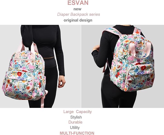 Diaper Bag Backpack, Large Capacity Multifunction Baby Essentials Fashion Travel Pack Linen Canvas office Laptop Bag (Canvas Pink)