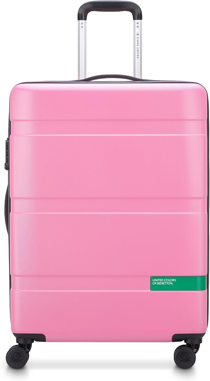 United Colors of Benetton Now! Hardside Luggage with Spinner Wheels, Light Pink, Checked-Medium 23 Inch