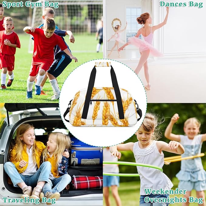 Wheat Ears Print Kids-Duffel-Bags Gymnastics Dance Bag Carry-On Overnight Travel Gym Lightweight Dance Sports Bags For Girls Boys Kids，
