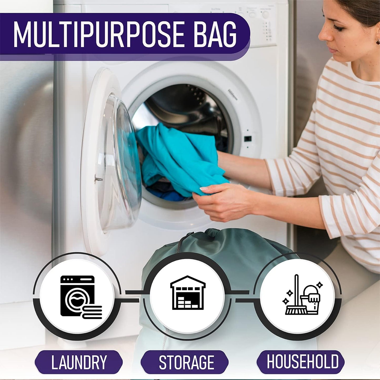 Laundry Bag with Locking Closure Drawstring – Extra Large Heavy Duty 100% Nylon, Large & Foldable Clothes Sack – Lightweight Dirty Laundry Organizer for Travel, Dorm, Gym – L 40" x H 50" (GREEN)