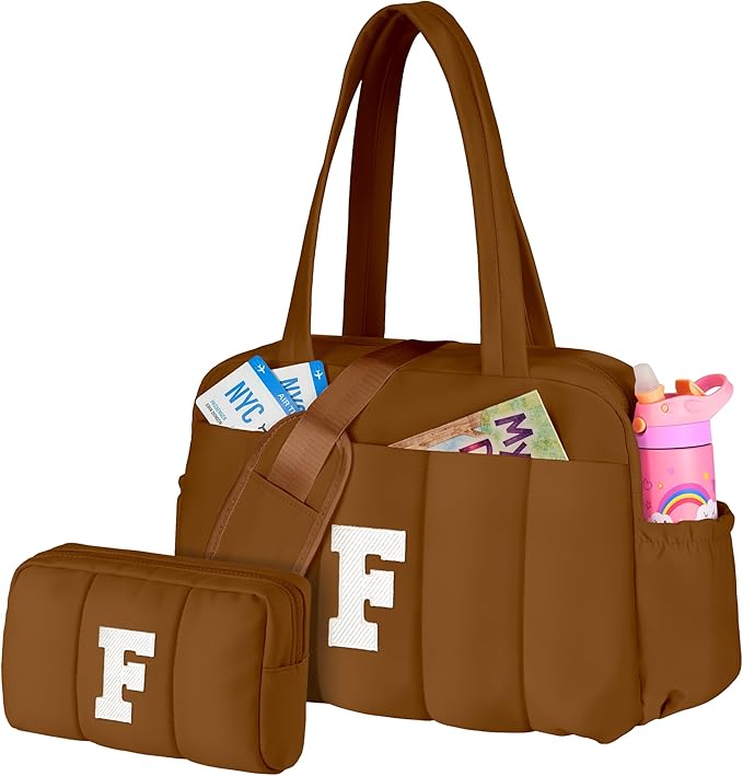 Girly Gift for Women-Duffle Bag with Letter, Carry On Bags for Women，Overnight Bag with Wet Pocket，Lightweight Travel Bags Personalized Gym Tote with Makeup Pouch