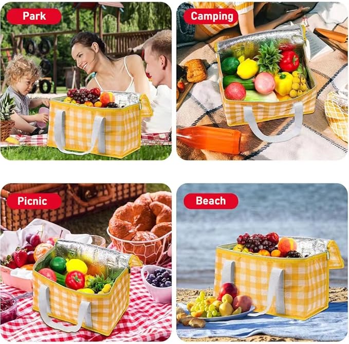 Insulated Picnic Bag Cooler Reusable, Beach Bag Cooler Bags with Zippered Top - Insulated Bag for Hot or Cold,Picnic Basket Collapsible, Picnic,Beach, Outdoor (13.8x7.9x7.9 in)