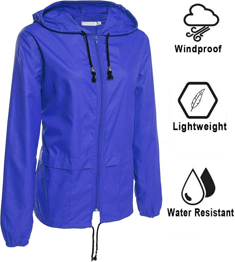 Avoogue Raincoat Women Lightweight Waterproof Rain Jackets Packable Outdoor Hooded Windbreaker