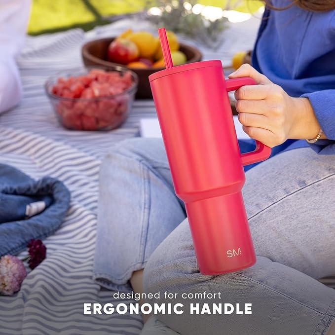 Simple Modern 40 oz Trek Tumbler with Handle and Straw Lid | Cup Holder Friendly Insulated Stainless Steel Travel Mug | Marian Blue