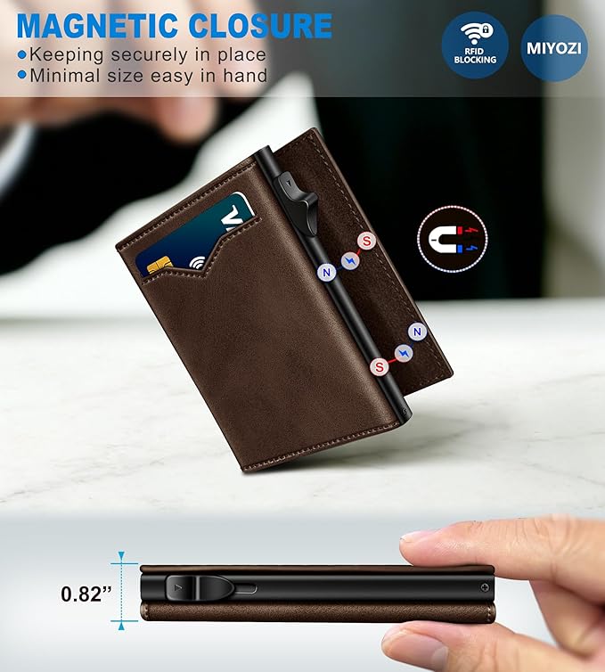 Wallet for Men,with Cash Pocket 2 ID Window 9-13 Cards,Metal Case Smart Slim Pop Up Credit Card Holder Flip with Magnetic Closure RFID Blocking Trifold wallet with Gift Box
