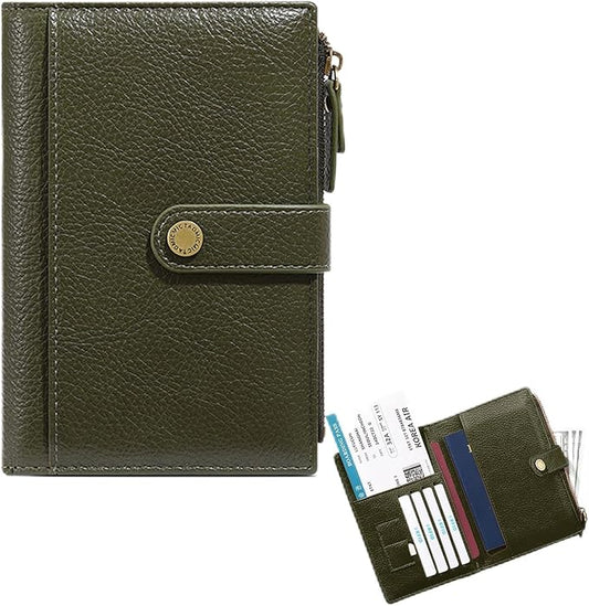 Slim RFID Blocking Passport Holder Wallet,PU Leather Travel Card Organizer,Lightweight Passport Case for Women Men (Green)