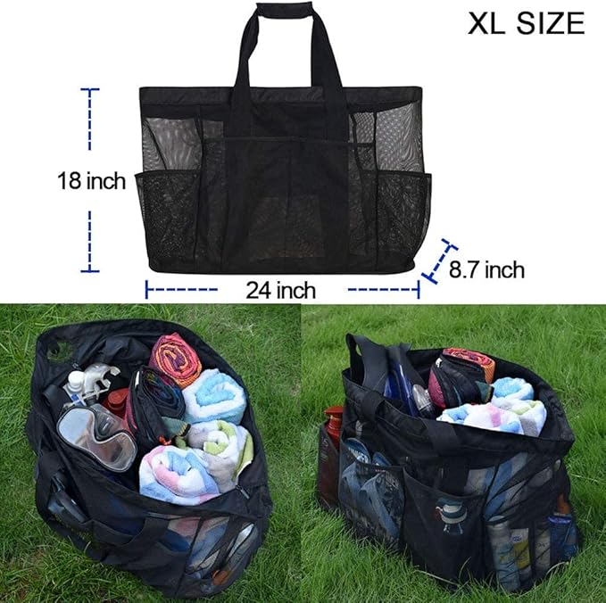 Extra Large Beach Bag Mesh Tote with Zipper and Pockets Ideal for Your Family Cruise/Beach Vacation Essentials | Extra Large, with Zipper, and Pockets