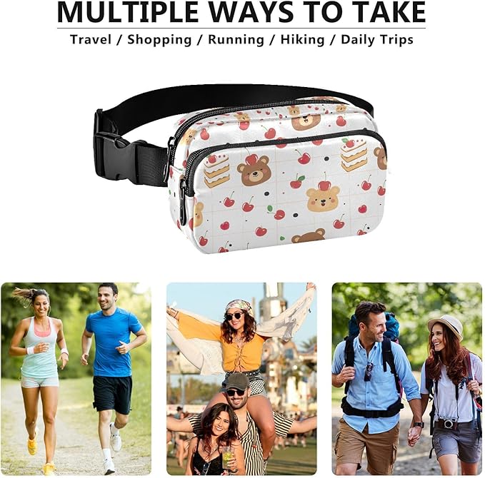 Kawaii Bear Cake Fanny Pack for Women Men Water Resistant Fashion Waist Packs with Adjustable Strap Belt Bag for Travel Workout Jogging Hiking 21219452