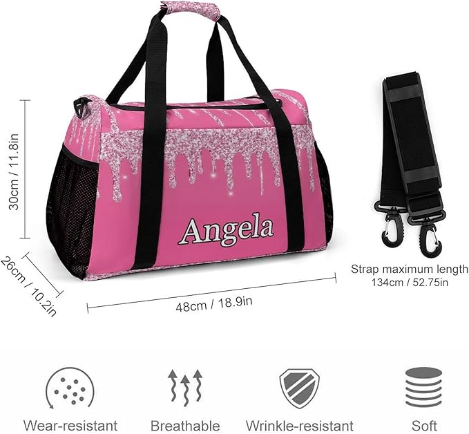 Pink Bling Print Personalized Duffle Travel Bag Custom Duffel Bag with Printed Sports Bag with Name Weekend Overnight
