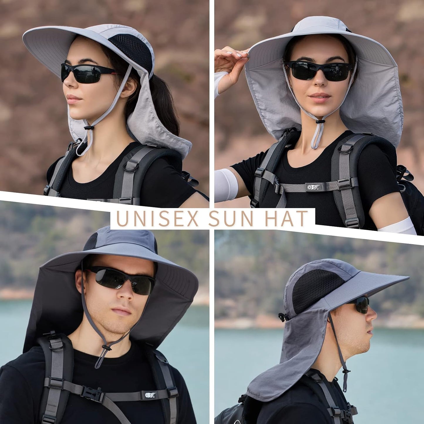Sun Hat for Men Women with Neck Flap,UPF 50+ UV Protective Hiking Fishing Hats,Wide Brim Sun Hat for Women&Men