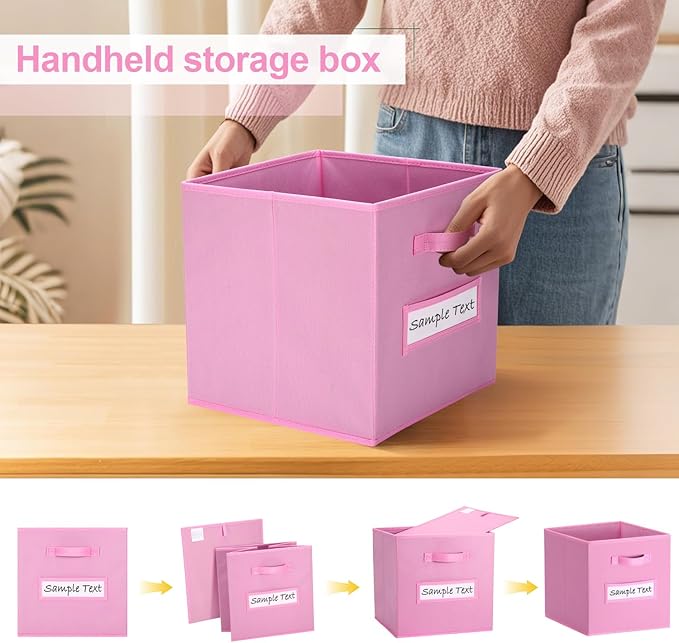 artsdi Fabric storage cubes (8 Pack) 13 Inch Cube Storage Bin, cube organizer bins with 8 Labels Window Cards & a Pen, Foldable cube organizer bins and Storage Box, Light Pink