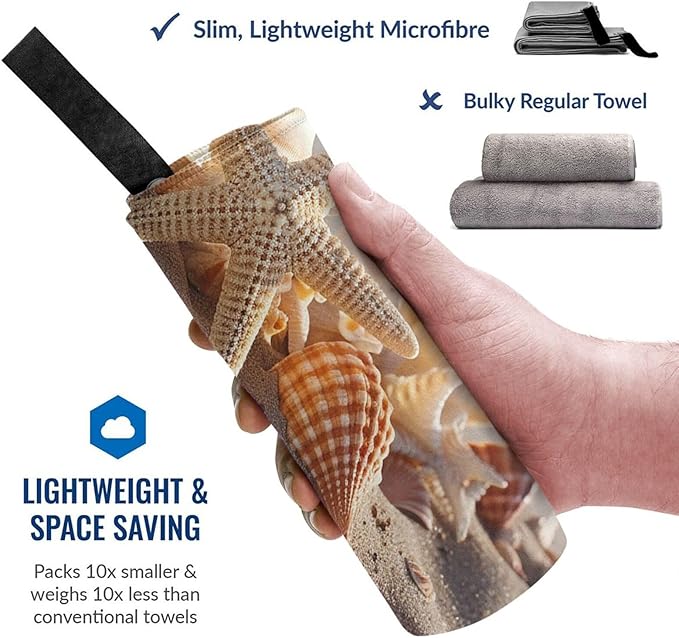 Beach Towel Sand Free Quick Dry Towel Microfiber Oversized Seashells Starfish On Beach Travel Towel 27.5"X55" Absorbent Bath Towel Compact Towel Blanket for Women Men Camping Swim Sports
