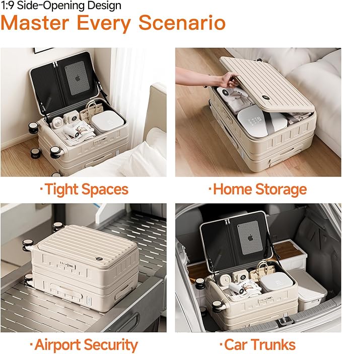 Expandable Lightweight PC Hard Shell Suitcase, 24-inch Luggage with TSA Lock, Top Opening & Cup Holder - Ideal for Business Travel Suitcase (Beige, Checked-Medium 24-Inch)