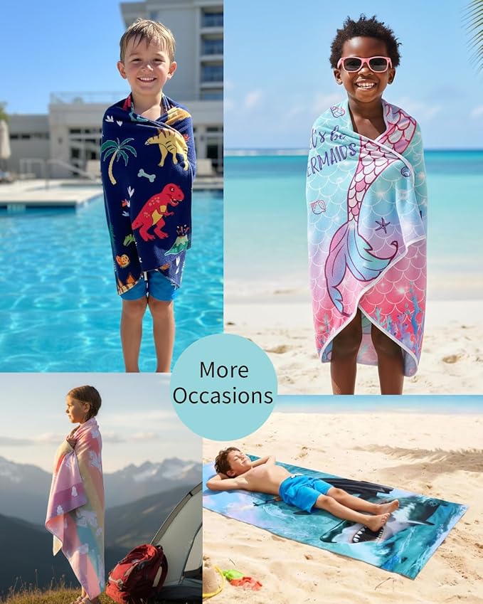 LIVILAN Mermaid Tail Beach Towel, 30” x 60”, Cute Microfiber, Quick Dry, Absorbent, Sand Free, Lightweight for Girls, Kids, Ideal for Pool, Travel, Bath, Unique Mermaid Gifts