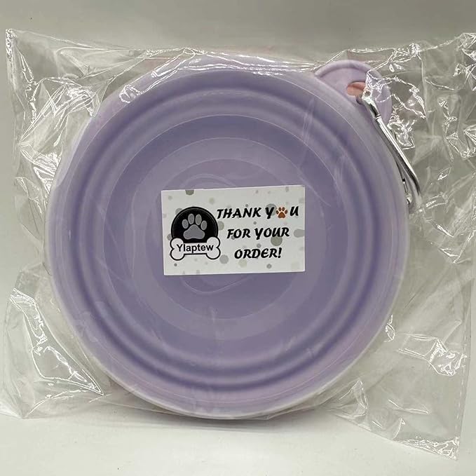 Small Collapsible Dog Bowl 12oz,2 Pack Portable and Foldable Pet Travel Bowls with 2 Carabiners & Lids for Dogs Cats and Small Animals (Macaron Purple+Pink, 350ml)