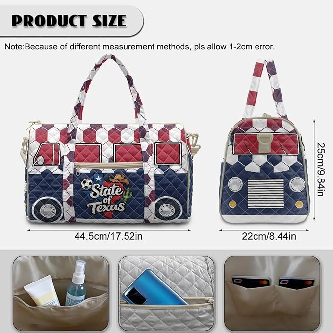COEQINE Texas Van Car Quilted Duffel Bag for Men Purses Quilted Tote Bag For Woman Large Car With Zipper and Trolley Sleeve