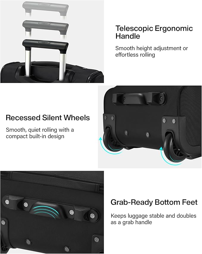 Hanke Underseat Carry On Luggage with Wheels, 17-Inch Small Suitcase Rolling Under Seat Luggage, Lightweight Personal Item Bag with 15.6" Compartment for Overnight & Short Trips, Grey