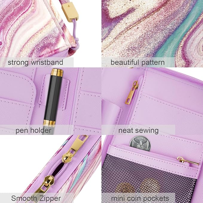 Family Passport Holder Wallet RFID Blocking Document Organizer PU Leather Mulit-purpose Travel Wallet Credit Cards Case for Women Men,Purple Marble