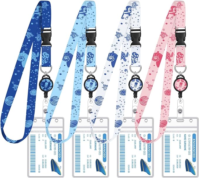 4 Pack Cruise Lanyard for Ship Cards Lanyards with Retractable Badge Reels and Waterproof ID Badge Holder, Ocean Creature 2026 Cruise Essentials Accessories