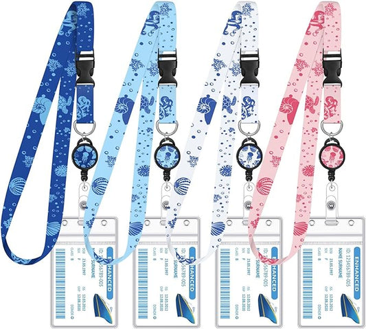4 Pack Cruise Lanyard for Ship Cards Lanyards with Retractable Badge Reels and Waterproof ID Badge Holder, Ocean Creature 2026 Cruise Essentials Accessories