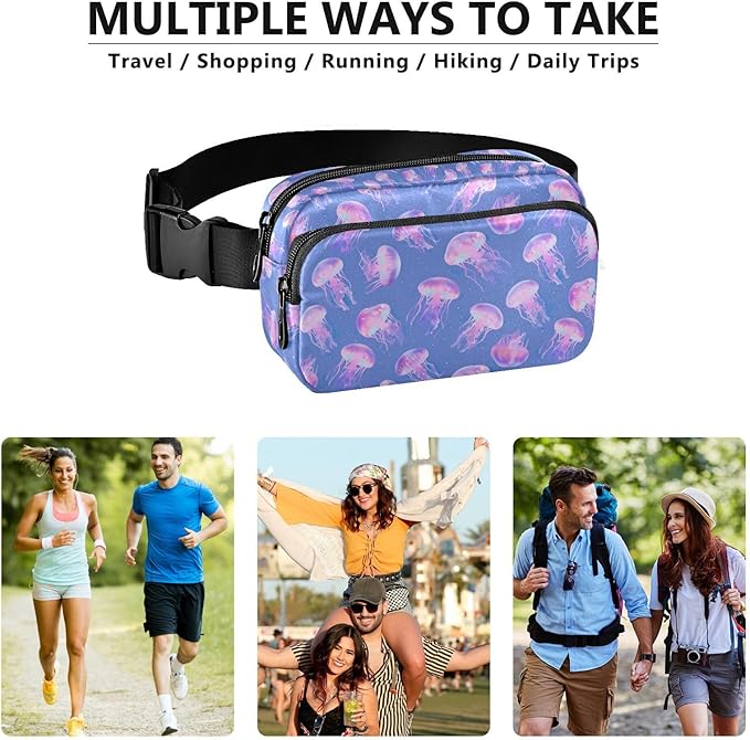 Pink Jellyfish Fanny Pack for Women Men Water Resistant Fashion Waist Packs with Adjustable Strap Belt Bag for Travel Workout Jogging Hiking 21219025