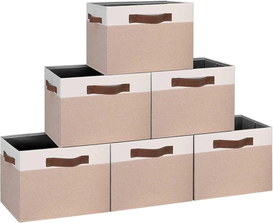 GhvyenntteS Large Fabric Storage Bins 6 Pack, 15x11x9.6 Inch Storage Baskets for Shelves, Foldable Closet Storage Bins for Shelves, Closet Organizers and Storage Boxes, Beige Yellow&White