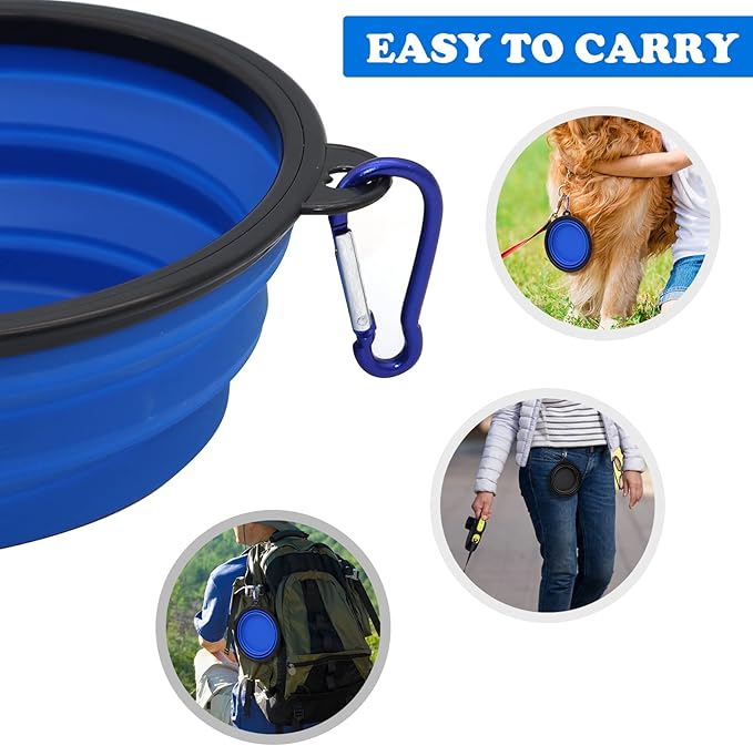 2-Pack Small Dog Travel Bowl, Collapsible Bowls for Dogs, Foldable Cat Water Bowl, Portable Pet Feeding Watering Traveling Dish (Black & Dark Blue)